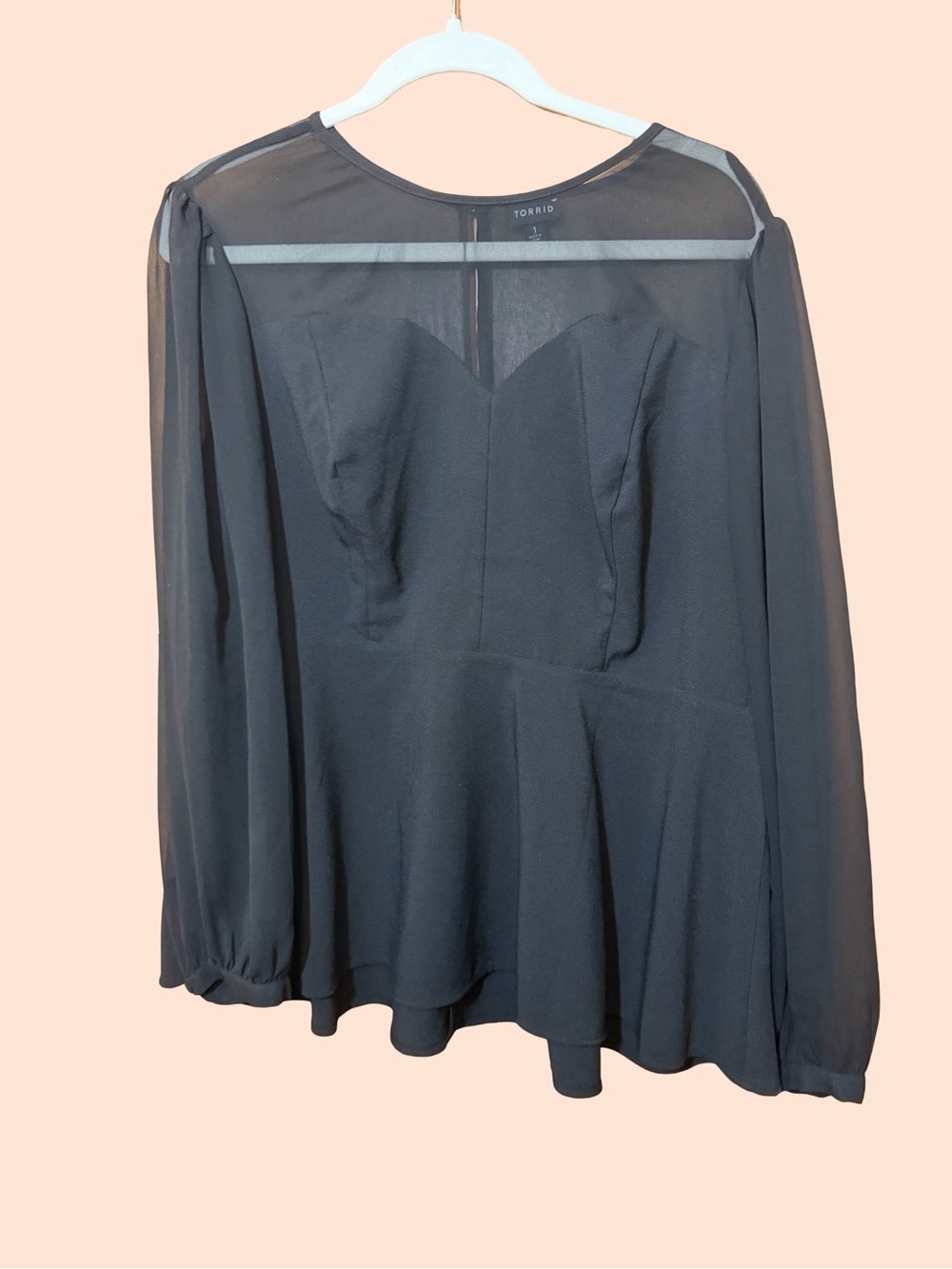 Torrid Black mesh Sheer-Sleeve Peplum Top sz1